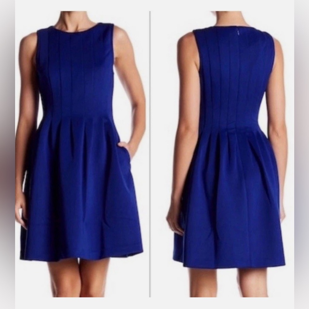VINCE CAMUTO Royal Blue Pleated Fit & Flare Dress with Pockets Sz 4